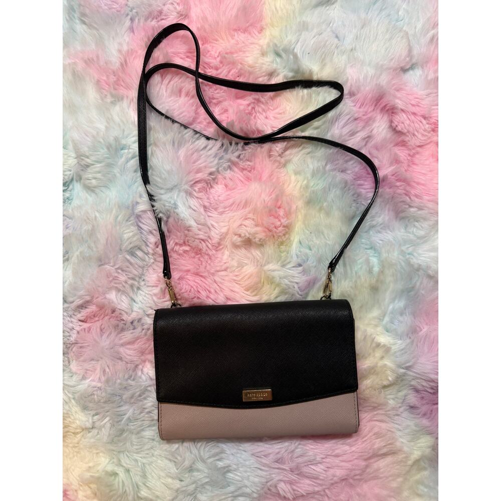 Kate Spade Black Taupe Saffiano Crossbody Wallet Purse